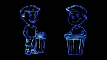 Neon frame effect, Trash Can Symbol for waste disposal on black background video