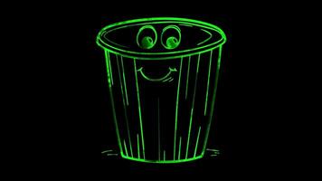 Neon frame effect, Trash Can Symbol for waste disposal on black background video