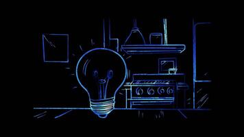 Neon frame effect, Light Bulb Represents home maintenance tasks on black background video