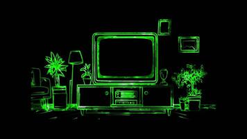 Neon frame effect, Remote Control Symbol for family entertainment on black background video