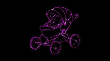 Neon frame effect, Stroller Represents caring for infants or toddlers on black background video