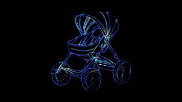 Neon frame effect, Stroller Represents caring for infants or toddlers on black background video