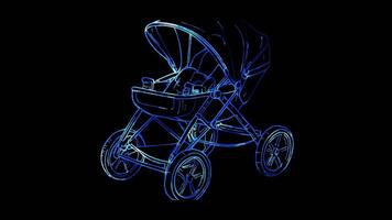 Neon frame effect, Stroller Represents caring for infants or toddlers on black background video
