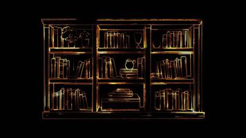 Neon frame effect, Bookshelf Represents organizing family books and materials on black background video
