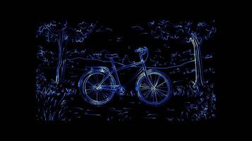 Neon frame effect, Bike For family outdoor activities on black background video