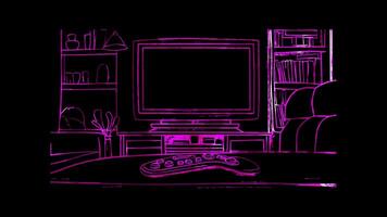 Neon frame effect, Remote Control Symbol for family entertainment on black background video
