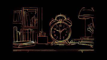 Neon frame effect, Alarm Clock For waking up on time on black background video