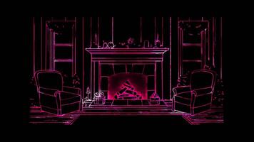 Neon frame effect, Fireplace Represents family warmth and coziness on black background video