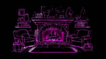 Neon frame effect, Fireplace Represents family warmth and coziness on black background video