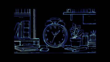 Neon frame effect, Alarm Clock For waking up on time on black background video