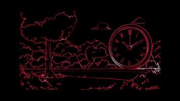 Neon frame effect, Alarm Clock For waking up on time on black background video