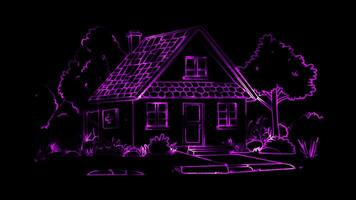 Neon frame effect, house in nature on black background video