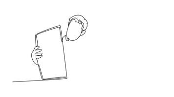 Animated self drawing of continuous line draw of male doctor giving consultation session to female patient while reading medical record. Hospital health care concept. Full length single line animation video
