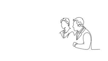 Animated self drawing of continuous line draw group of team doctor diagnosing illness while reading patient medical record at meeting room. Hospital healthcare teamwork. Full length one line animation video