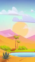 Animated Desert Oasis Vertical Background with Palm Trees video