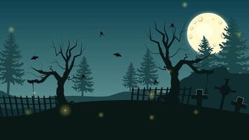 Halloween background with graveyard, trees and moon video