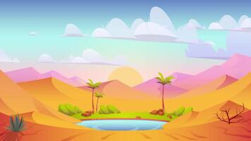 Animated Desert Oasis Background with Palm Trees video