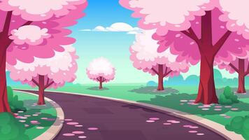 A cartoon illustration of a road and trees video
