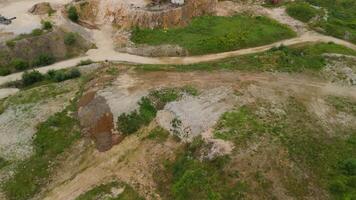 Aerial view of an abandoned mining quarry in Germany im Landkreis Dillingen. Open pit mines drone view. Steinbruch Luftaufnahme in Deutschland, Bayern in der Stadt Haunsheim. Mining equipment. video