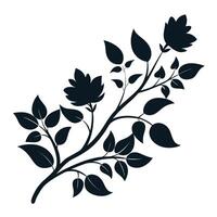 Black and white silhouette of a branch with leaves vector