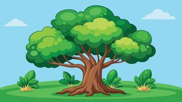 A cartoon tree with green leaves and grass vector