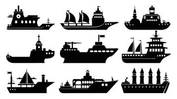 Silhouettes of ships and ships vector