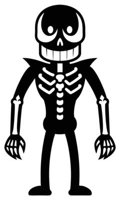 A skeleton with a black and white face