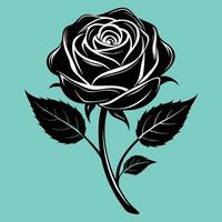 Black rose with leaves on a blue background vector