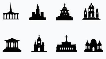 A set of black and white silhouettes of buildings vector