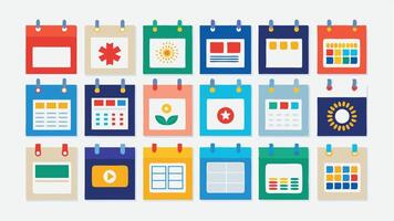A set of colorful paper calendars with different icons vector