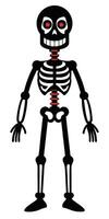 A cartoon skeleton with red eyes and a red mouth vector