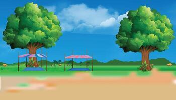 A cartoon scene with a tree and a bench vector