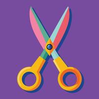 A pair of scissors on a purple background vector