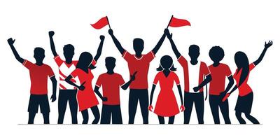 People with red flags and flags vector