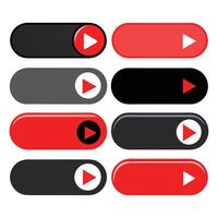 A set of red and black buttons with a play button vector