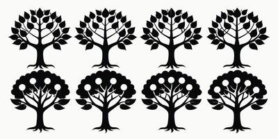 A set of six trees with leaves and branches vector