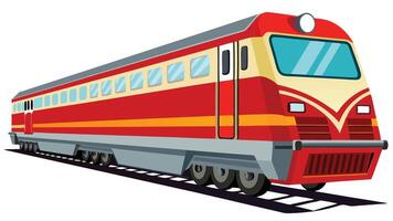 A red and yellow train is on the tracks vector