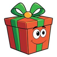 A cartoon red gift box with a green ribbon vector