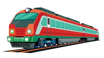 A red and green train is traveling on the tracks vector
