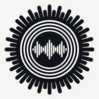 A black and white logo with a sound wave vector