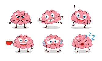 funny brain cartoon character with various pose activity illustration vector
