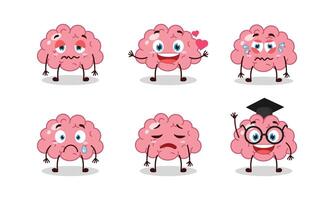 funny brain cartoon character with different pose activity illustration vector
