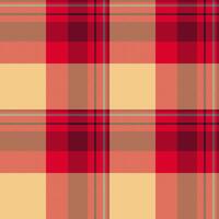 Man pattern plaid , us texture fabric check. Swatch seamless textile tartan background in red and amber colors. vector