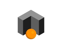Cube logo, geometric design. Box logotype company, trendy tech emblem in pixel style. vector