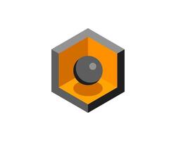 Cube logo, geometric design. Box logotype company, trendy tech emblem in pixel style. vector