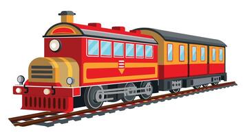 A red and yellow train on the tracks vector