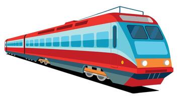A red and blue train on a white background vector