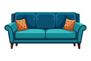 A blue couch with two pillows on it vector