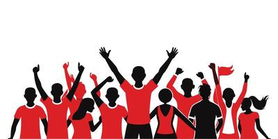 A group of people in red shirts and black pants vector