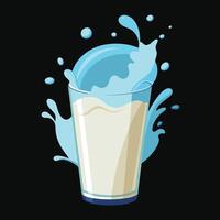 A glass of milk with splash on a black background vector